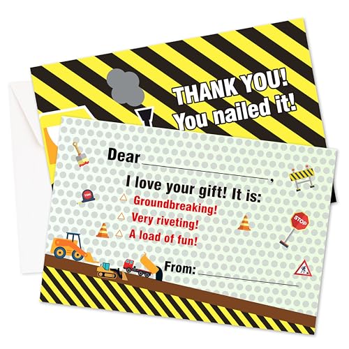 Cartes de remerciement vierges avec enveloppes pour enfant | Lot de 20 cartes anniversaire chantier