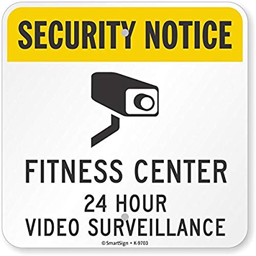 Panneau de signalisation Fitness Center avec texte Security Notice 24h surveillance