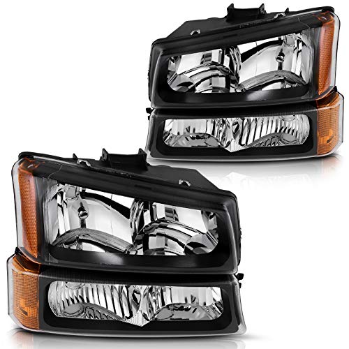 DWVO Headlights Assembly Compatible with 2003-2006 Chevy Silverado Avalanche 1500 2500 3500 (Black Housing Clear Lens)