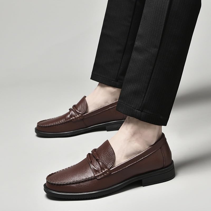 YZABEL Men's Classic Slip-On Leather Oxfords Dress Shoes, Stylish Lightweight and Comfortable Business Casual Shoes, Soft-Soled Non-Slip for Walking Outdoor Driving2