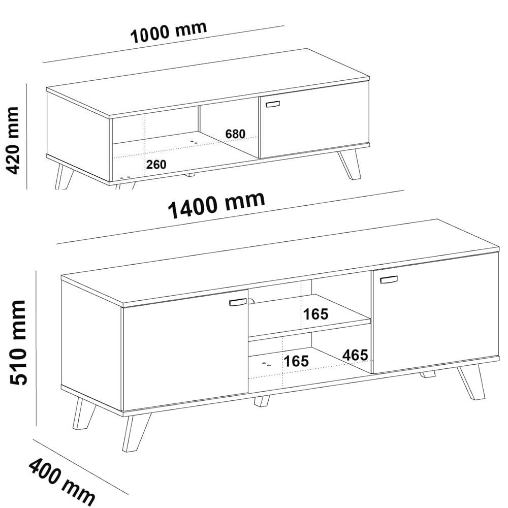 MOMMA HOME Lot de 2 meubles de salon : meuble TV et table basse finition chêne et blanc MDF, ensemble salle à manger