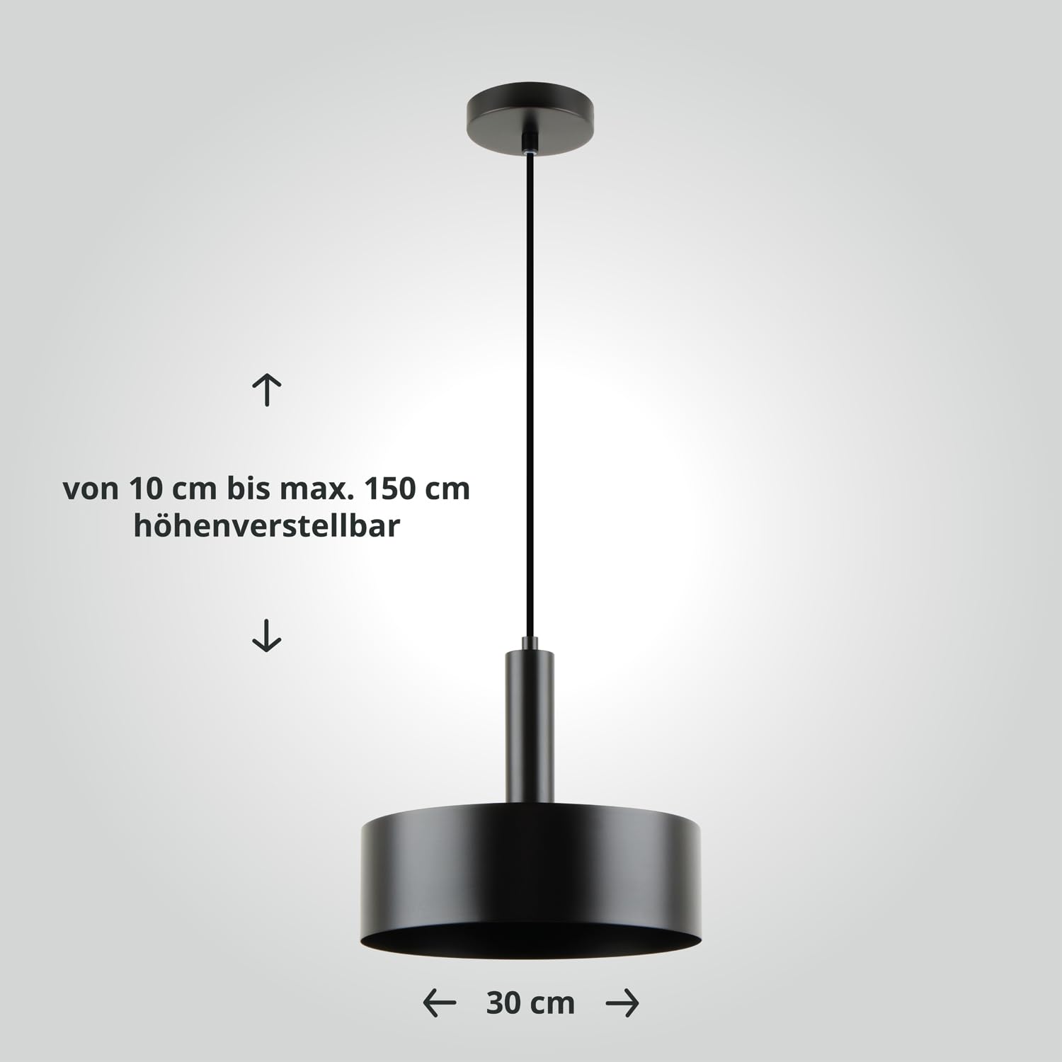 LED Universum - Pendelleuchte Victoria Ø 30cm Metall rund für LED E27 Leuchtmittel max 40W (exklusive) höhenverstellbar bis 150cm Esstisch Wohnzimmer Hängelampe Deckenlampe schwarz 2er Set