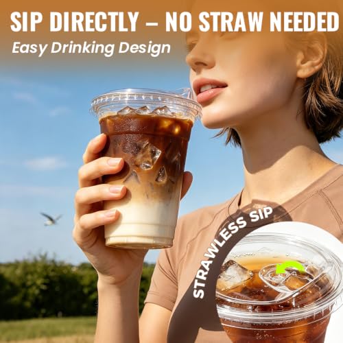 Image of Ginkgo 100 Pack 20 oz Clear Plastic Cups with Strawless Sip Lids