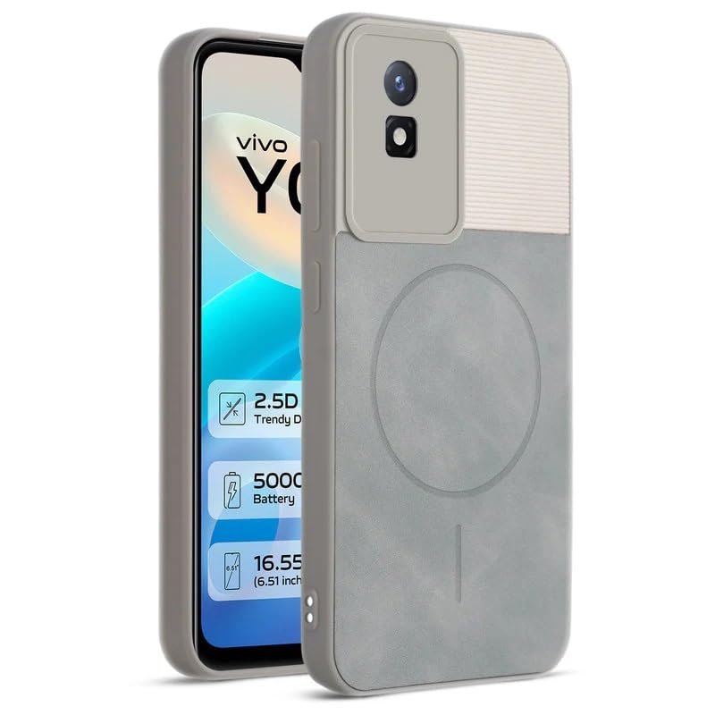 Image of Bintage case Macc-Safe Design Hard Light Weight Back Case | Soft Border Camera Protect | Dual PU Leather Finish Back Cover Compatible for Vivo Y02 / Vivo Y02T - White & Grey