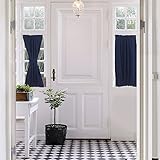 Aquazolax Blackout Door Curtains with Tiebacks Set of 2, Short Rod Pocket Thermal Insulated Weights Fabric Panel Curtain for Side Doors, 25 by 40 Inch, Navy Blue