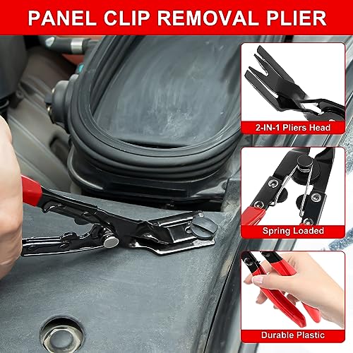 Image of Clip Removal Tool, 3 Pcs Clip Pliers Set Fastener Remover, Auto Trim Removal Tool Kit Door Panel Removal Tool Push Pin Pliers Pry Tools Automotive, Red