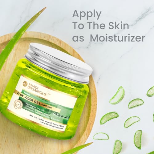 Image of Khadi Organique Pure Natural Aloe Vera Green Gel for Skin, Body & Hair | Hydrating, Nourishing, Moisturizing & Soothing | No Parabens or Mineral Oil | Multipurpose Herbal Gel - 200 gm (Pack of 4)