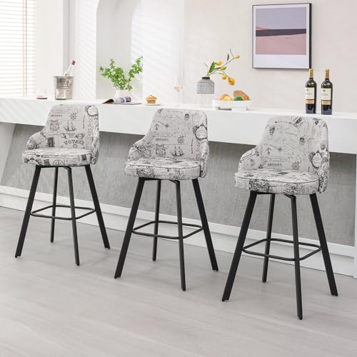 Image of 30 Inch Swivel Bar Stools Set of 3 with Back, Bar Chairs for Kitchen Island