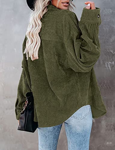 Zolucky Women's Corduroy Shacket Long Sleeve Shirt Oversized Button Down Shacket Jacket, Army Green Medium #TOP2