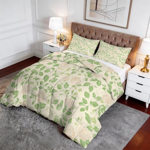 Couette microfibre douce thème campagne rose jardin avec parure de lit crème - 5