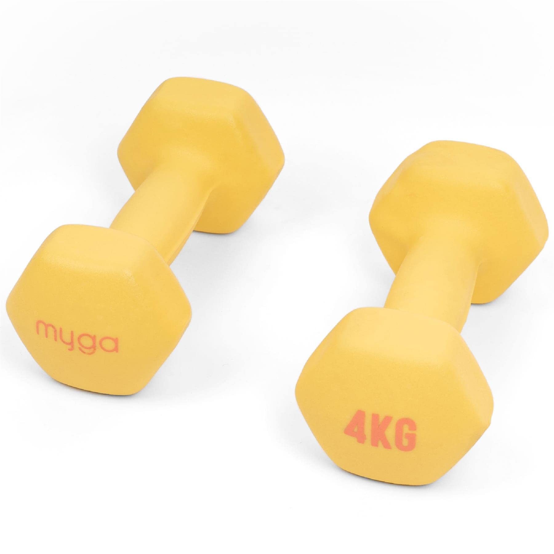 MYGA Hex Dumbbells - Pair of Neoprene & Cast Iron Hexagonal Dumbbell Hand Weights for Women and Men at Home & Gym - Weight: 4 kg