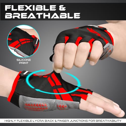 Westwood Fox Guantes de Ciclismo para Hombre y Mujer, Guantes de Ciclismo de Medio Dedo Acolchados de Gel Antideslizantes, Transpirables, absorción de Impactos, Palma Antideslizante (Rojo, L) - imagen 7