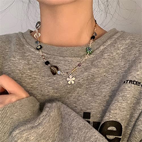 Crystal Heart Flower Beaded Necklace. Irregular Beads Necklaces Creative Choker Necklaces Jewelry Gifts for Women2