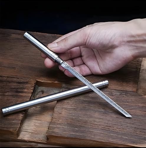 Image of Wizbiz Slim Japanese Kiridashi-Style Knife | Engraved Blade with Full Metal Handle & Sheath | Compact EDC Utility Knife for Precision Cutting, Crafting and Gift Use
