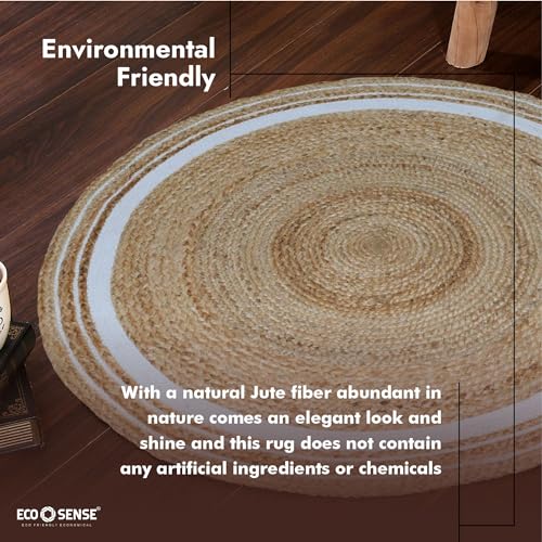 Image of ECO SENSE Jute Braided Round Rugs Bohemian Style, Hand Woven & Reversible for Living Room Kitchen Entryway Rug, Farmhouse, Bedroom (Boho White, 2 x 2)