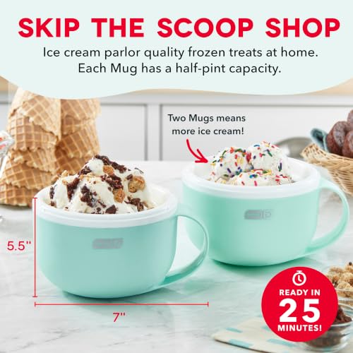 Image of Dash My Mug Ice Cream Maker - Makes Single Serving of Gelato, Frozen Yogurt, Sorbet & More - Easy to Clean & Use - Aqua, 2 Bowls (Pack of 4)