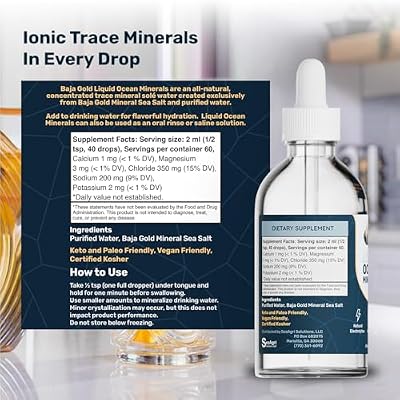 Baja Gold Liquid Ocean Trace Mineral Drops - Ionic Electrolyte Drops for Drinking Water & Food Flavor Enhancement - Mineral-Rich Saline Solution & Oral Cleanse - 4 fl oz, 30-Day Supply