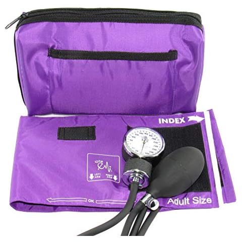 EMI Purple Deluxe Professional Aneroid Sphygmomanometer Manual Blood Pressure Monitor Set with Adult Cuff and Carrying Case #217 Cover