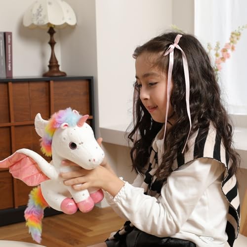 Image of Unicorn Stuffed Animal with Wings, Soft Unicorn Stuffed Animal for Kids Girls Lovers Women, 11.8 Inches Cute Plush Toys Hugging Pillow Plush Animals Gift for Birthday Valentine Christmas Decor White