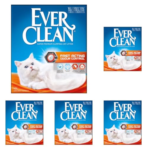 Ever Clean Arena para Gatos Fast Acting Odour Control, 10 litros, Perfumada, 10L (Paquete de 5)