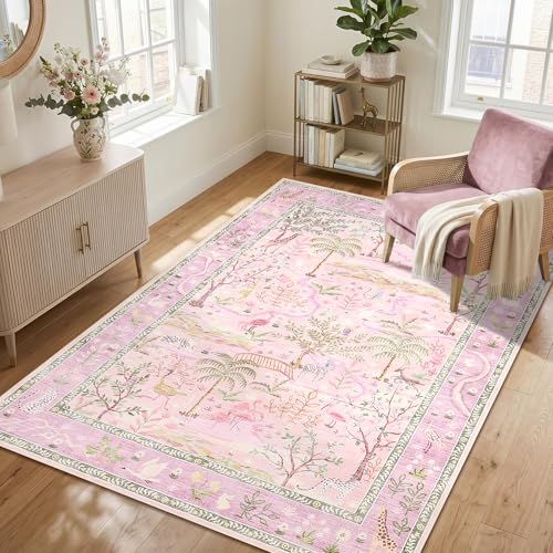 Washable Area Rug 5x7 Purple Animal Print Rugs for Nursery