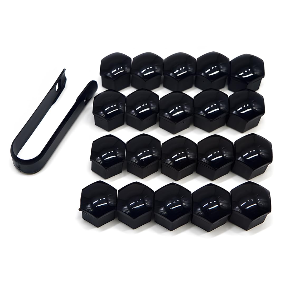 20 Copricerchi Universali Esagonali per Bulloni Ruota con Set di Strumenti di Rimozione Accessori Auto per Esterni (17mm) (Nero)