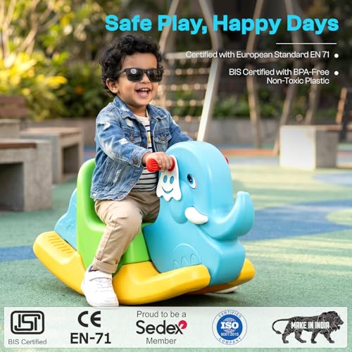 Image of Toyzone 2 in 1 Rocking Elephant Ride On | Baby Rocker with Comfortable Seat & Back Support | Durable Child-Safe Design | Smooth Rocking Base | Indoor Play Toy | 1-4 Years