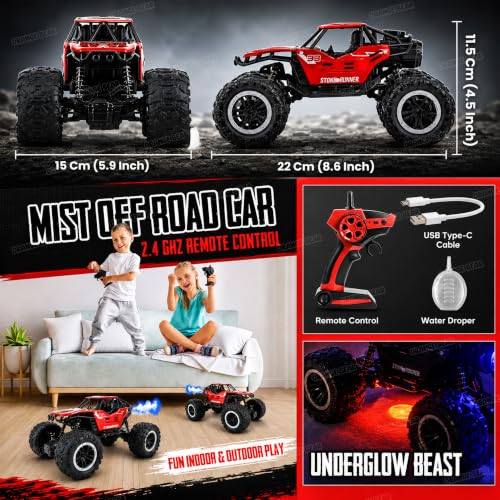 Image of Orange Bear Remote Control Car Toy (1 Year Warranty) Mist Spray Effect Monster Truck Drift RC Car Rock Crawler | Rechargeable | 100+ft Range 2.4GHz Remote | Type-C USB | 2WD Off-Road Racing Car