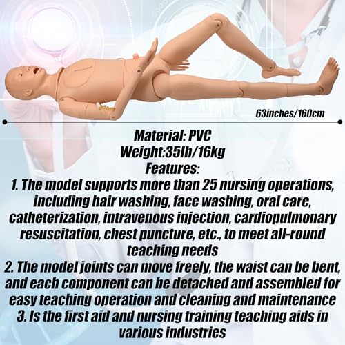 Image of Medical Mannequin for Training, Life Size 5.25ft Nursing Training Mannequin with 4 Pressure Ulcer Care Module and Storage Bag, Geriatric Training Manikin for Nursing
