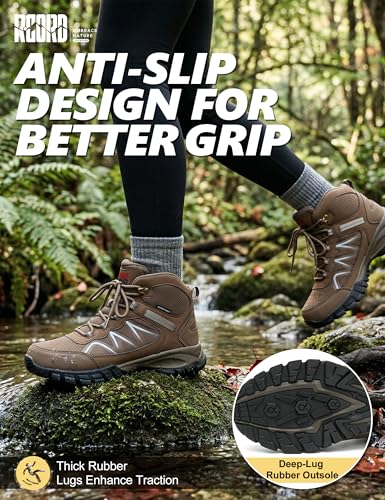 Image of R CORD Women's Hiking Boots, Waterproof Lightweight Trail Shoes with Non-Slip Grip, Comfortable Mid-Cut Outdoor Boots for Hiking, Camping, Travel & Everyday Adventures