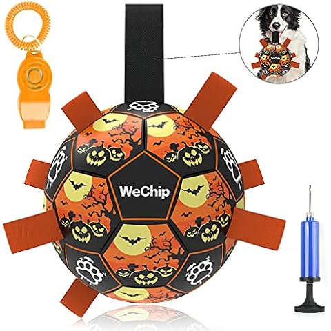 WeChip dog Toys,Halloween dog toy ball,Interactive Dog Football Toys with Grab Tabs for Fetch & Tug Games,Customized dog toy ball is the best for dog(training whistle with clicker Cover