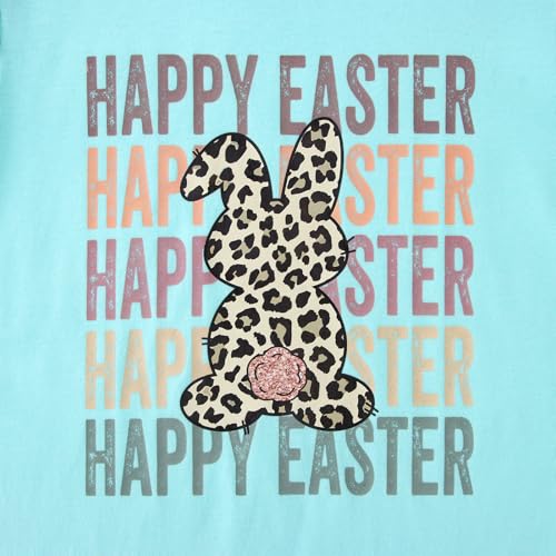 Image of GLIGLITTR Girls Happy Easter Shirts Leopard Bunny Tshirt Cute Rabbit Outfits Kids Easter Holiday Short Sleeve Tee Tops 7-12Y