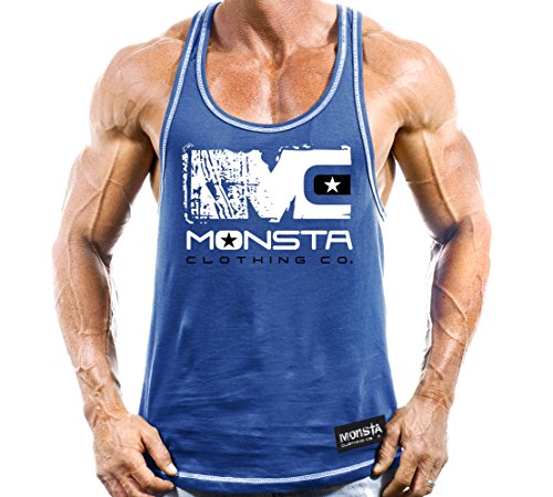 Monsta Clothing Co. Men's Bodybuilding (Monsta-MC-Icon) Gym Racerback (G:BL/WT) Blue
