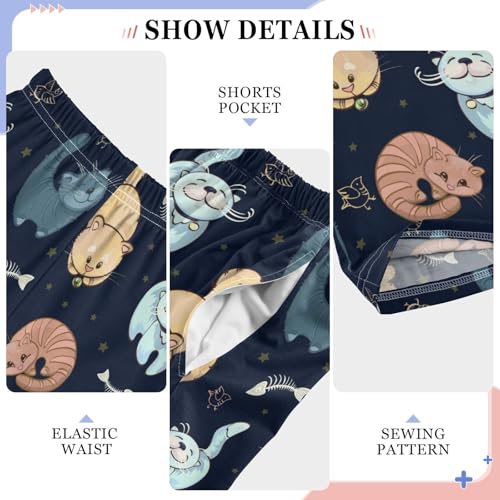 Kitten Cat Fish Bone Boys Long Pants Soft Trousers Elastic Waist Kids Lounge Bottoms with Pockets S-XL4