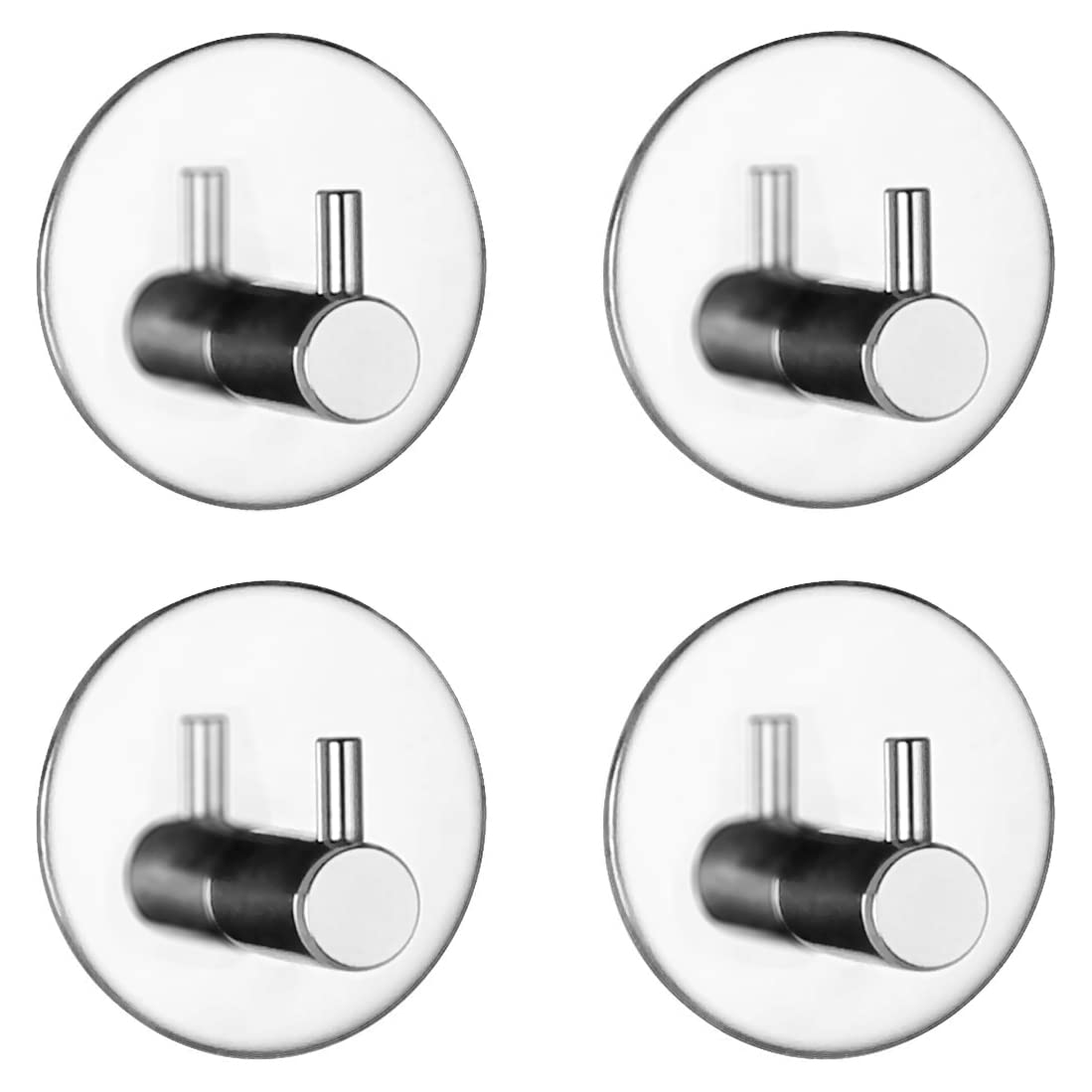 Self Adhesive Hooks, Wall Hanger Holder Stainless Steel Heavy Duty Utility Storage Hook, Shower Waterproof Hook, Kitchen Bathroom Organizer for Plug Robe Towel Loofah Bathrobe Coat (4-Pack)