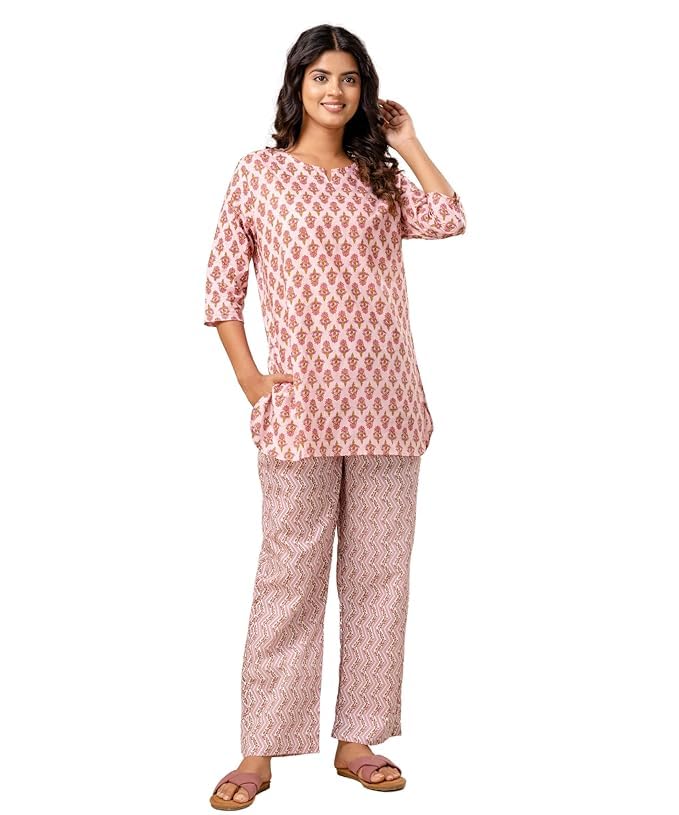 Pure Cotton Printed Night Suit Set | Top Pyjama Set for Women | Night Dress of Kurta Pyjama Set for Women | Kurta Top Set