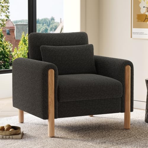 YuQozii Silla moderna con reposabrazos con cojín grueso, cómodo sillón individual con acolchado suave, sillón relax para salón, oficina o dormitorio, cómodo sillón (gris)