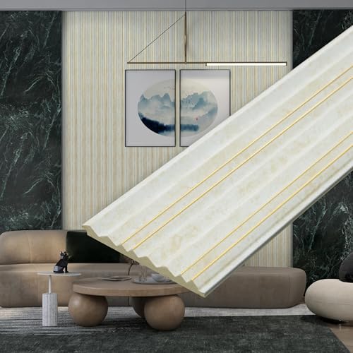 Image of Plantex Louvers Panel for Wall /8 Feet Wall Panels /3D Charcoal Panel for Interior Walls Decor - Pack of 7 Covers - 22 Sq. Ft, Size-5 Inch x 8 Feet (Ivory Gold)