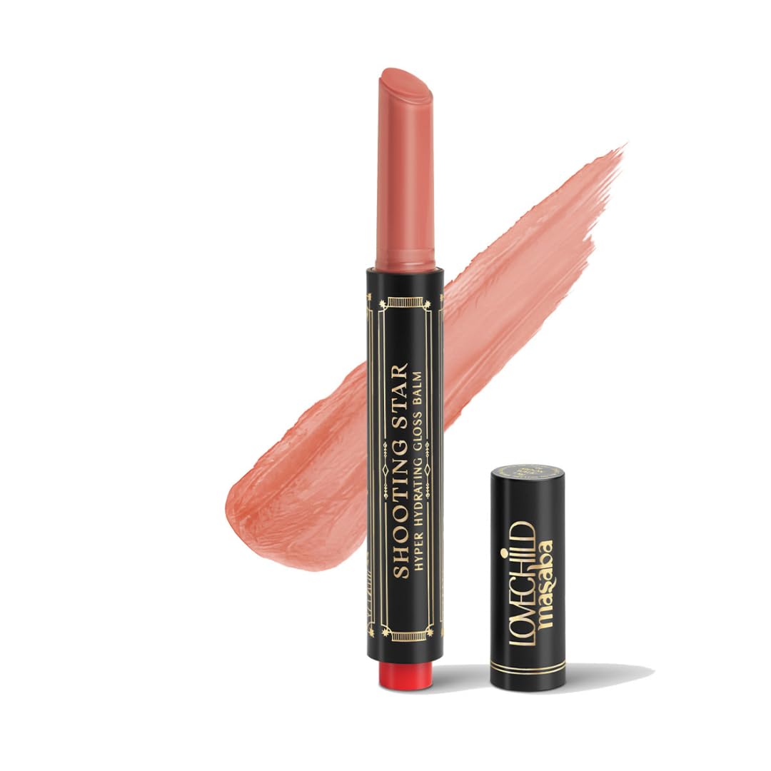 LoveChild Masaba Hyper Hydrating Gloss Balm Stick (Nude Pink) | 3-in-1 Plumping Lip Gloss Balm For High Shine | Enriched with Peptide, Squalene & Jojoba For Hydration | Stardust, 1.8g