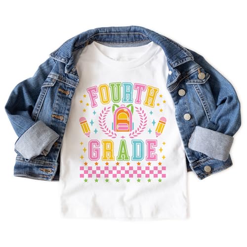 Preppy Fourth 4th Grade Shirts For Girls - Back To Elementary School Pencil Backpack Outfit - Cute Gift For First Day Of School Announcement - Natural Toddler & Youth T-Shirt3