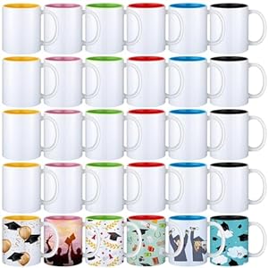 Uiifan 30 Pcs Sublimation Mugs 11 oz Plain Sublimation Coffee Mugs Bulk Sublimation Coffee Cups with Handle and Colored Inside Ceramic Mug for Tea Latte Espresso, Assorted Colors