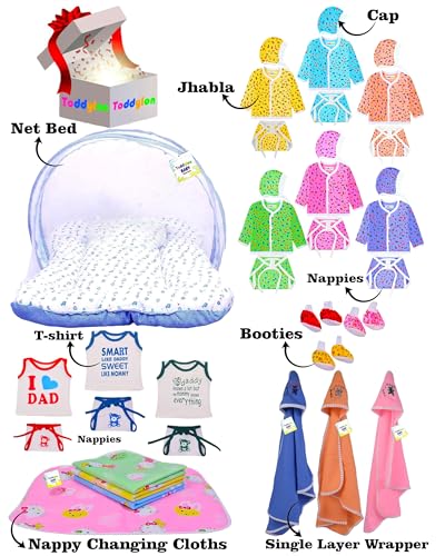 Image of Toddylon New Born Baby Essentials Kit 36 Combo Set (0-6 Months) | Newborn Baby Hospital Bag Kit | Infant Combo Set for New Born | Newborns Baby Dress & Clothing Set | Infants Essentials Kit
