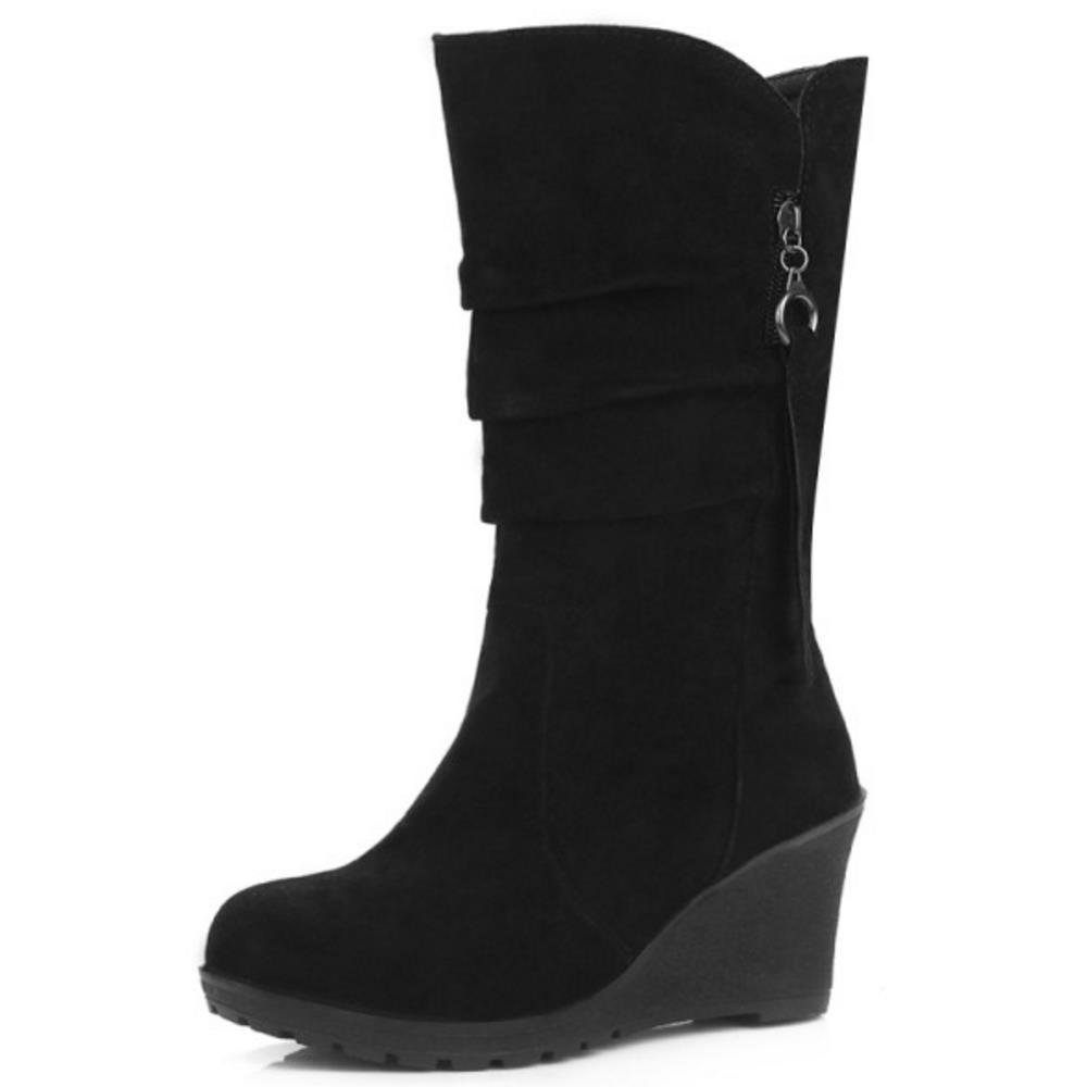 Women Fashion Wedge Heel Pull On Mid Calf Boots