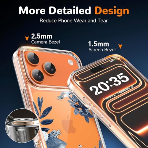 Image of Elzzi Clear Floral Case for iPhone 17 Pro Max, Lavender Flower Clear Phone Case for Women Girls, Cute Aesthetic Purple Botanical Transparent Shockproof Protective Slim Cover (Lavender Grey)