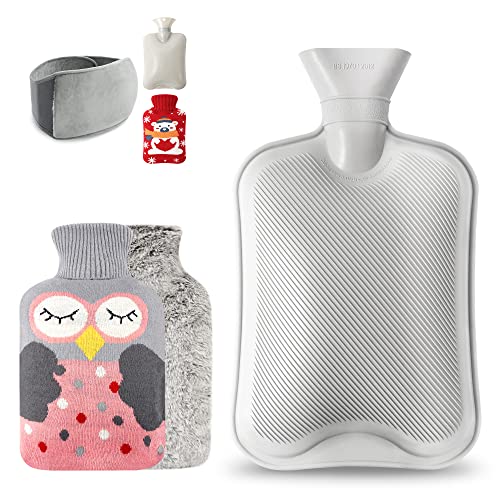 3 en 1 Bolsa de Agua Caliente con Felpa Funda Suave, 2 Litros Bolsa Térmica para Mantener Agua Caliente, Gran Capacidad, Lavable, Alivia la Menstruación, Los Músculos y el Dolor de Espalda Cover
