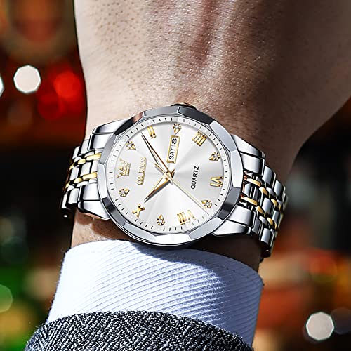 Image of OLEVS Mens Watch Stainless Steel Analog Quartz Watches for Men Day Date Easy Read Diamond Waterproof Dress Luxury Classic Casual Big Face Blue /Black /Gold /Silver Roman Arabic Numerals Men's Wrist Watch