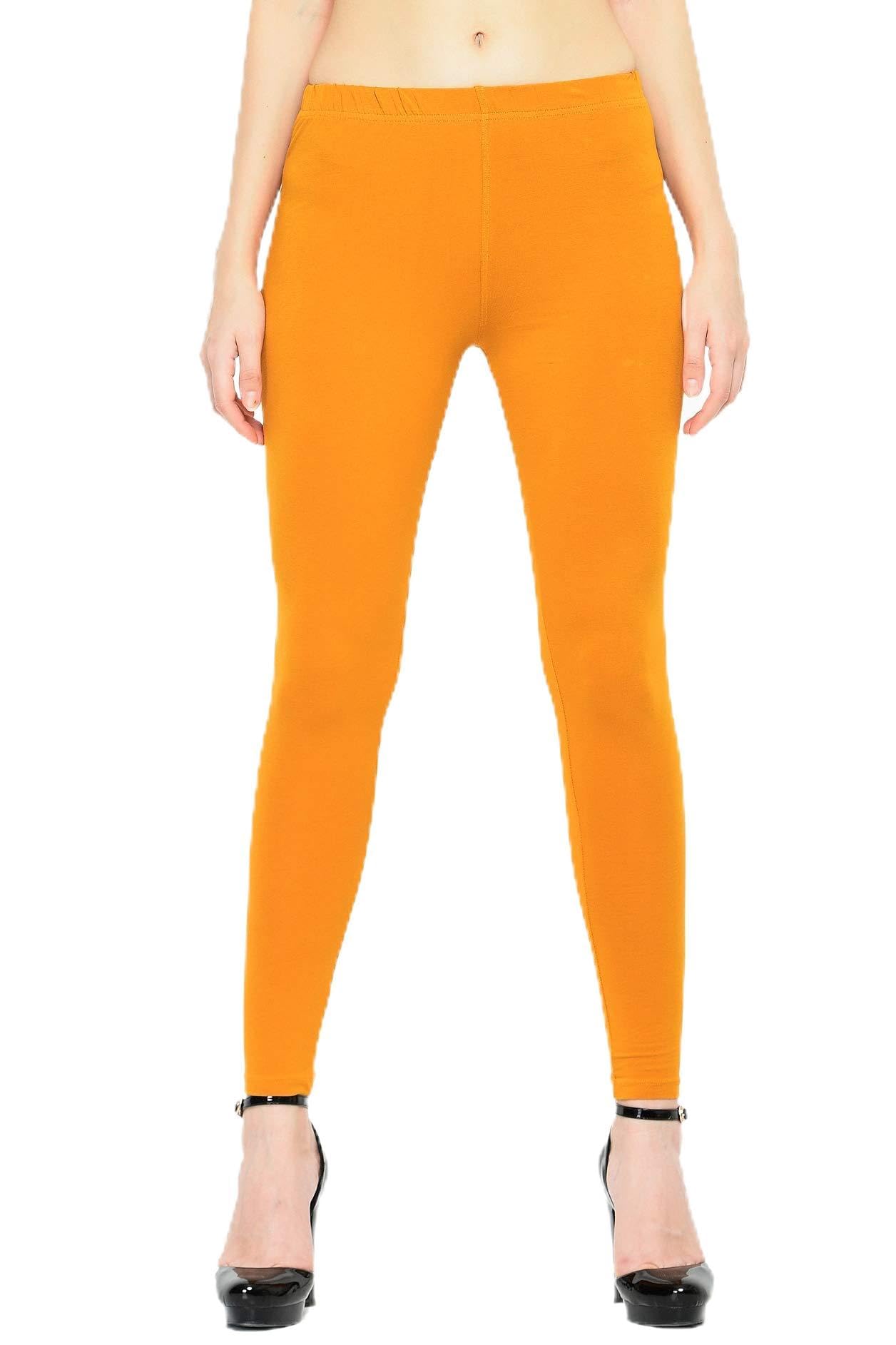 frenchtrendz Women's Cotton Spandex Stretchable Mid Rise Slim Fit Ankle Length Leggings with Ultrasoft Waistband (Yellow, Large)-picture-16