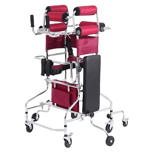 VJR 歩行器 高齢者用 介護 折り畳み式 10段調節可能 肘掛け 8輪 座面付 キャスター付き 歩行補助器 歩行車 多機能 軽量 グリップ付 老人 障害者用 プレゼント 組み立て簡単 (105*88*114cm,レッド(8ラウンド))