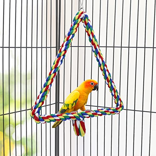 Image of Bird Triangle Rope Swing Colorful Perch Chewing Toy for Parrots Budgie Parakeet Cockatiel Cockatoo (M)