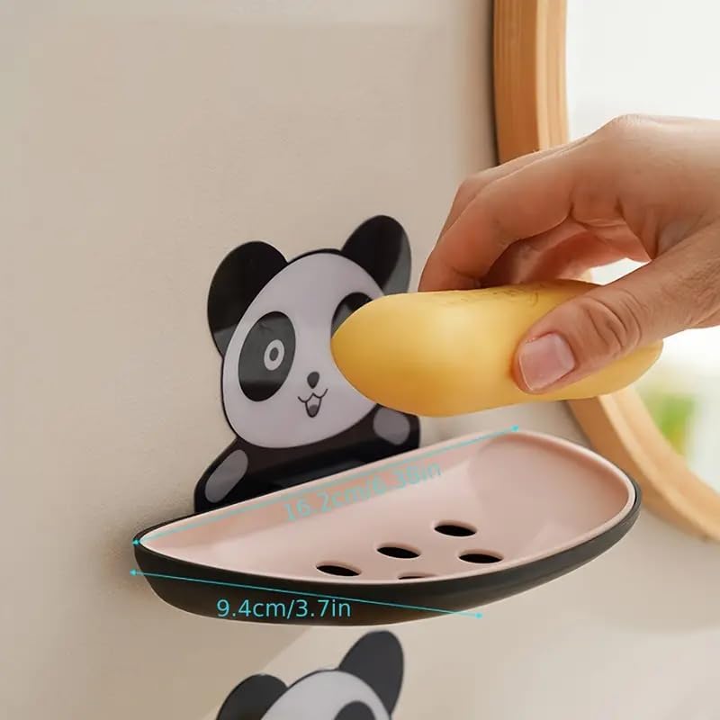 Image of QONETIC Panda Soap Box 2 Pack Soap Holder for Bathroom and Kitchen, Plastic Soap Case, Wall-Mounted Soap Dish, Bathroom Accessories, Kitchen Items, Soap Stand, Durable Design